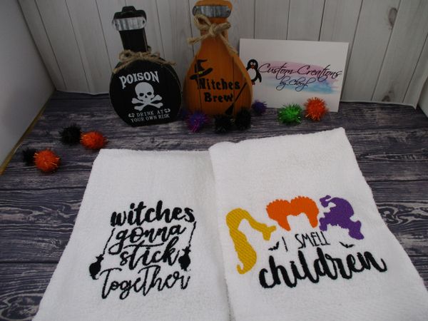 Hocus Pocus Witches gonna stick together I smell Children Personalized Kitchen Towels Hand Towels 2 piece set