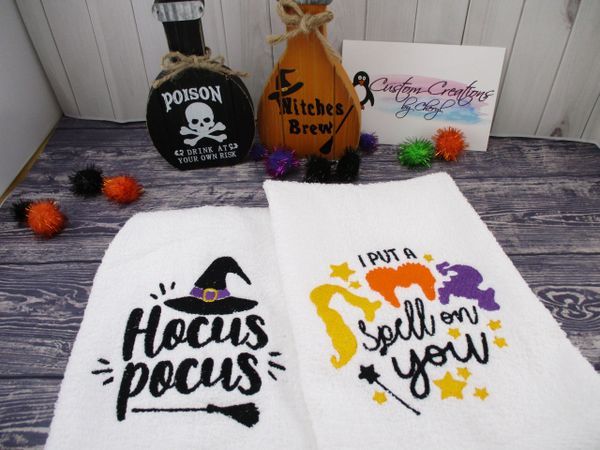 Hocus Pocus & I put a spell on you Personalized Kitchen Towels Hand Towels 2 piece set