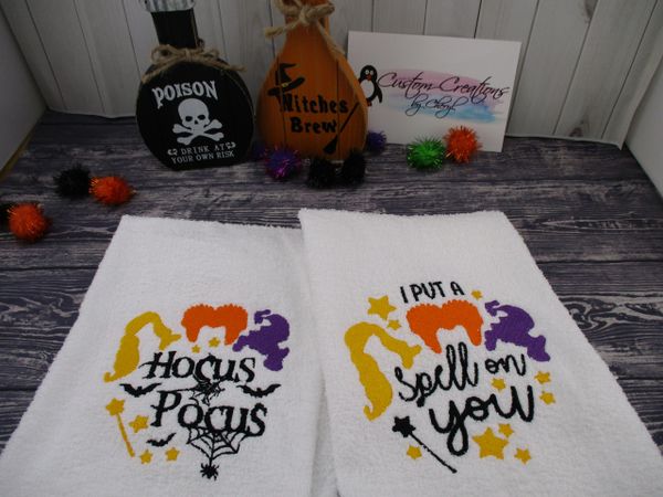 Hocus Pocus Witches & I put a spell on you Personalized Kitchen Towels Hand Towels 2 piece set