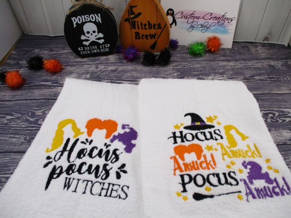Hocus Pocus Witches & Amuck Amuck Amuck Personalized Kitchen Towels Hand Towels 2 piece set