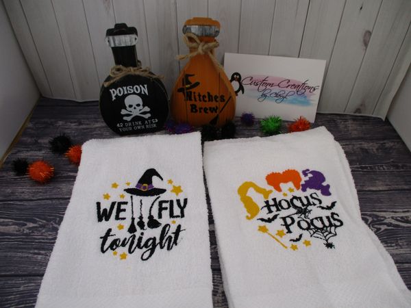 We Fly tonight & Hocus Pocus Hair Personalized Kitchen Towels Hand Towels 2 piece set