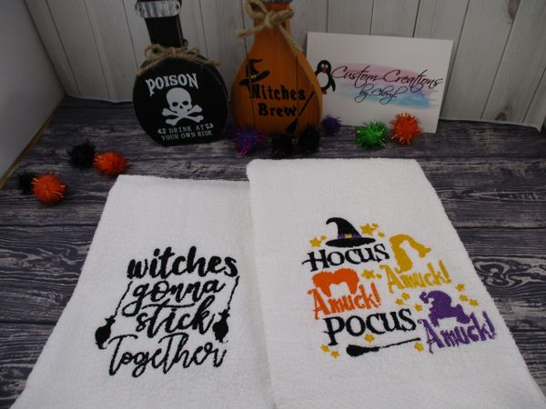 Hocus Pocus Witches gonna stick together & Amuck Amuck Amuck Personalized Kitchen Towels Hand Towels 2 piece set