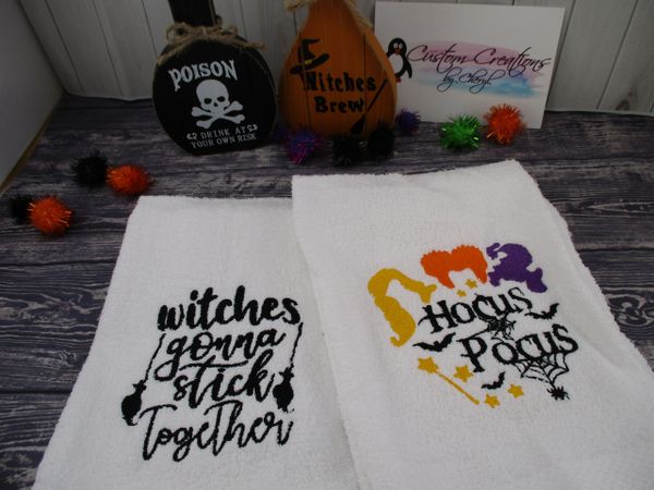 Hocus Pocus Witches gonna stick together & Hocus Pocus Personalized Kitchen Towels Hand Towels 2 piece set