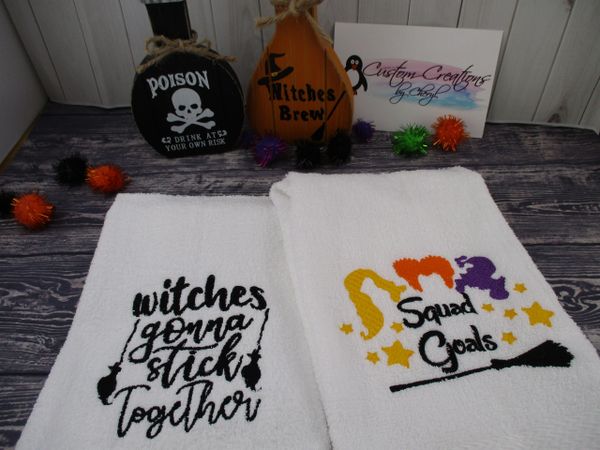 Hocus Pocus Witches gonna stick together & Squad Goals Personalized Kitchen Towels Hand Towels 2 piece set