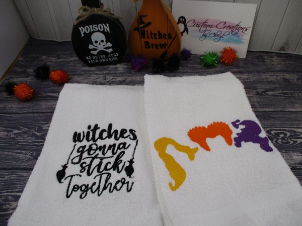Hocus Pocus Witches gonna stick together & Hair Trio Personalized Kitchen Towels Hand Towels 2 piece set