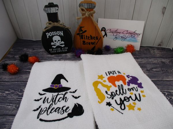 Hocus Pocus Witch Please & I put a spell on you Personalized Kitchen Towels Hand Towels 2 piece set