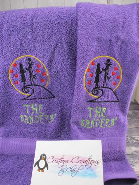 Nightmare Jack & Sally Moon Personalized Kitchen Towels Hand Towels 2 piece set