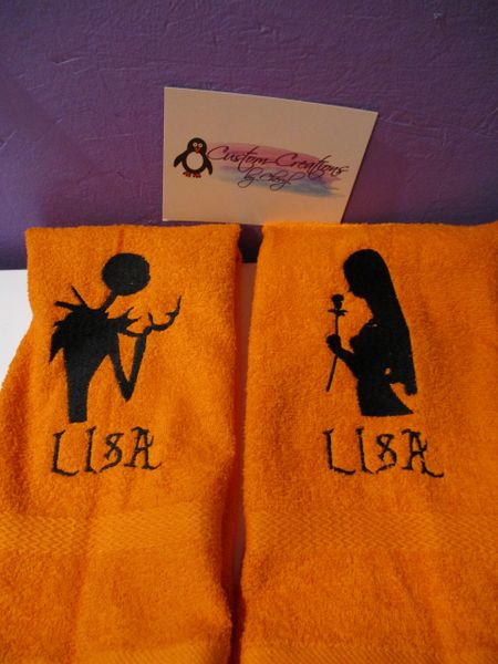 Nightmare Jack & Sally Silhouette Personalized Kitchen Towels Hand Towels 2 piece set