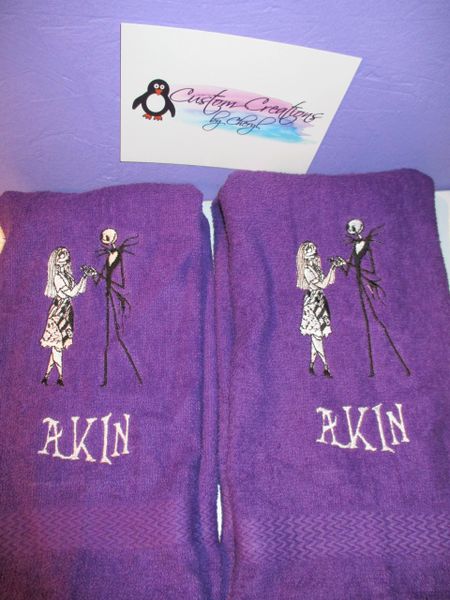 Nightmare Jack & Sally Dancing Personalized Kitchen Towels Hand Towels 2 piece set