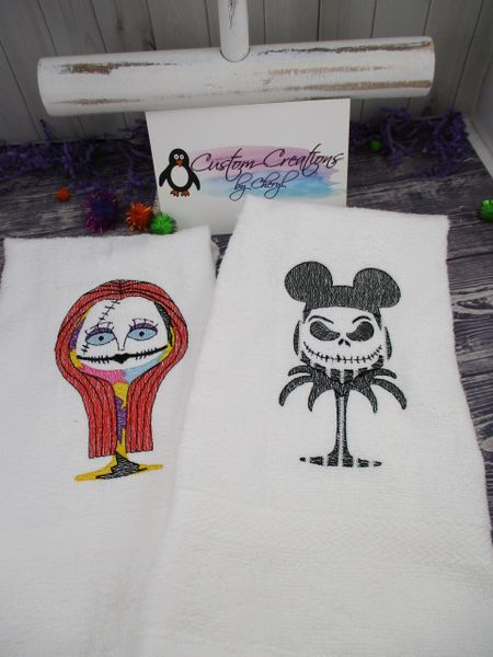Nightmare Jack & Sally Wine glasses Personalized Kitchen Towels Hand Towels 2 piece set