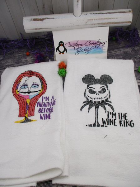 Nightmare Jack & Sally Wine glasses sayings Personalized Kitchen Towels Hand Towels 2 piece set