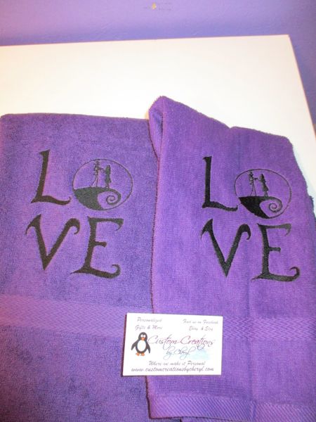 Nightmare Jack & Sally Love Moon Personalized Kitchen Towels Hand Towels 2 piece set