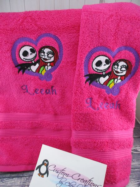 Nightmare Jack & Sally Heart Personalized Kitchen Towels Hand Towels 2 piece set