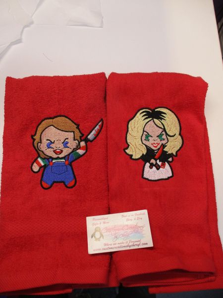 Chucky & Tiffany Child's Play Horror Kitchen Towels Hand Towels 2 piece set