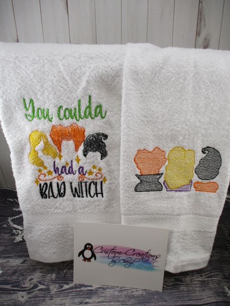 Hocus Pocus Witch Trio Backs & Bad Witch Personalized Kitchen Towels Hand Towels 2 piece set