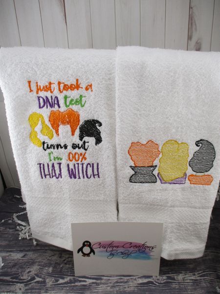 Hocus Pocus Witch Trio Backs & DNA Test Personalized Kitchen Towels Hand Towels 2 piece set