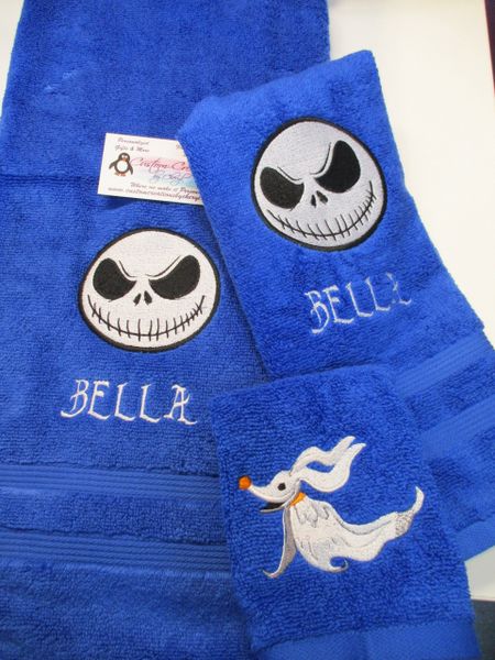 Nightmare Jack Face & Zero Personalized 3 Piece Bath Towel Set