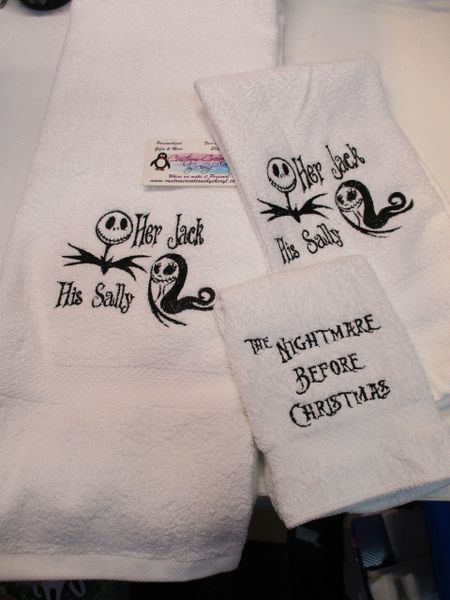 Jack & Sally His Hers Nightmare  Personalized His Hers Towel Set  Any Color 