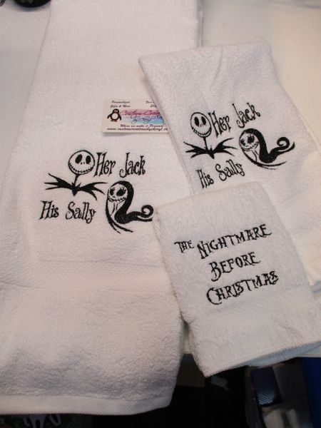 Nightmare Love Jack Sally Personalized 3 Piece Bath Towel Set His & Hers  set