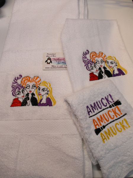 Hocus Pocus Witch Sisters Face Personalized 3 Piece Bath Towel Set