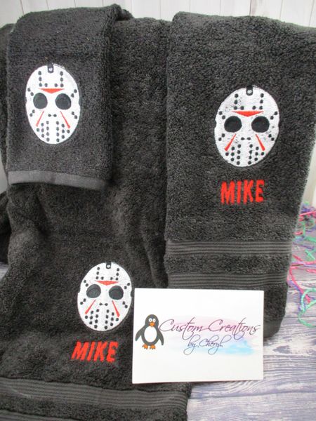 Horror Jason Hockey Mask Personalized 3 Piece Bath Towel Set