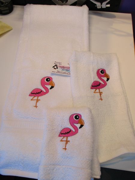 Big Eyes Pink Flamingo Personalized 3 Piece Towel Set