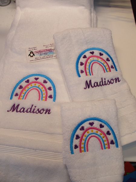 Boho Rainbow Heart Personalized Towel Set