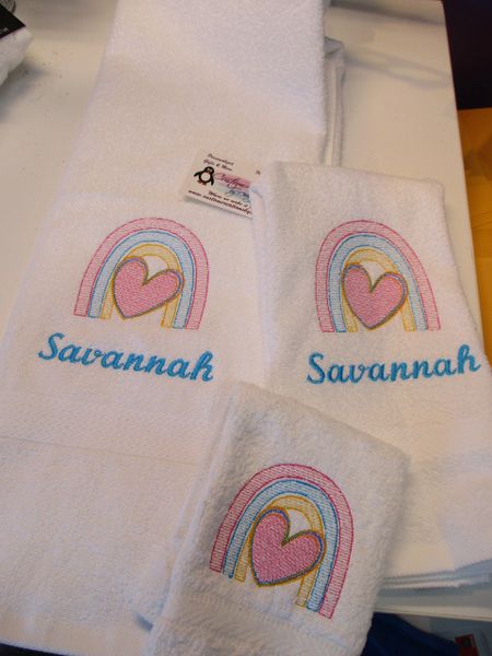 Rainbow Heart sketch Personalized Towel Set