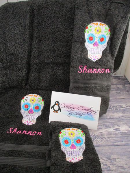 Sugar Skull Personalized 3 Piece Towel Set