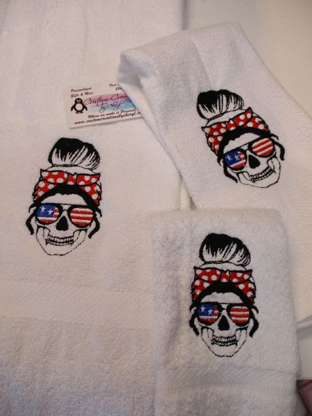 Patriotic Skull Personalized 3 Piece Towel Set