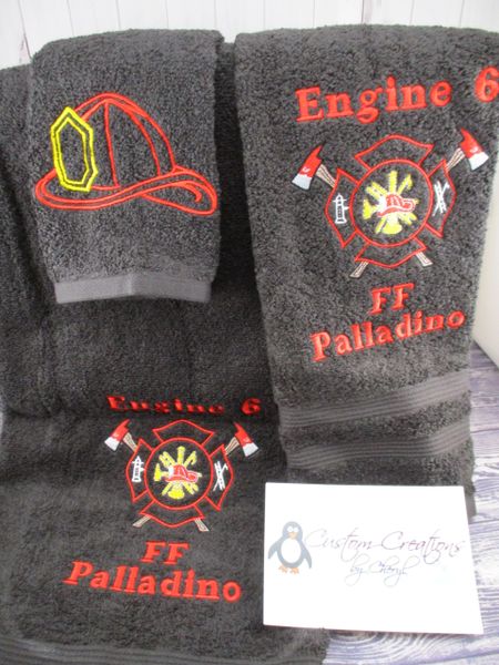 Fireman Logo sketch Fireman Personalized 3 Piece Towel Set
