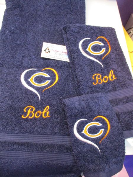 Bears Heart Football Personalized 3 Piece Sports Towel Set