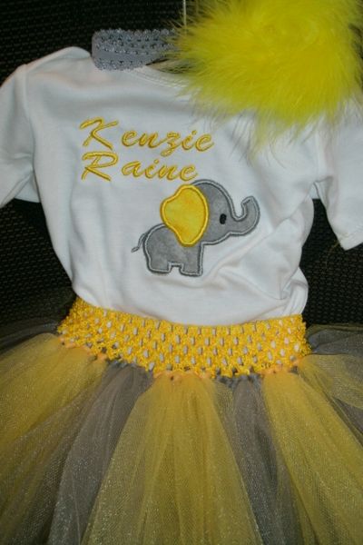 Elephant Hearts Yellow and Gray Newborn Personalized Tutu Set