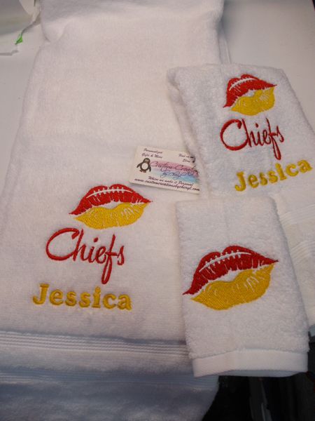 Chiefs Football Lips Personalized 3 Piece Sports Towel Set