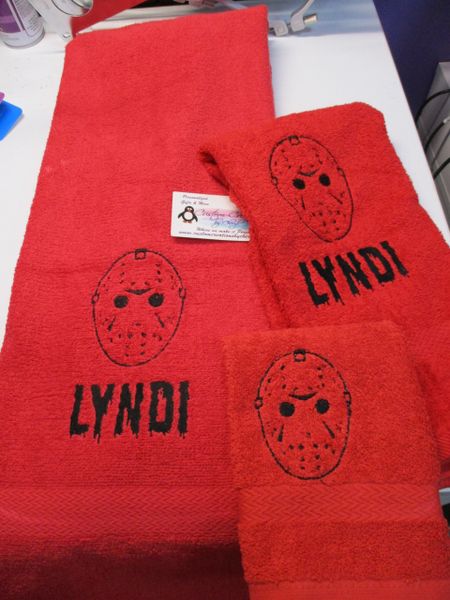 Horror Jason Hockey Mask Sketch Personalized 3 Piece Bath Towel Set