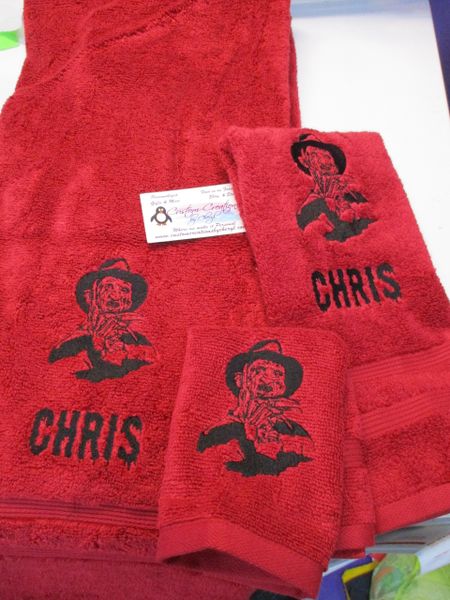 Horror Freddy Face Sketch Personalized 3 Piece Bath Towel Set