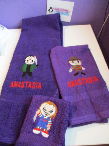 Horror Mix Chucky Jason Freddy Personalized 3 Piece Bath Towel Set