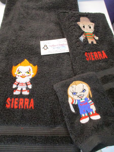 Horror Mix Freddy Chucky IT Personalized 3 Piece Bath Towel Set