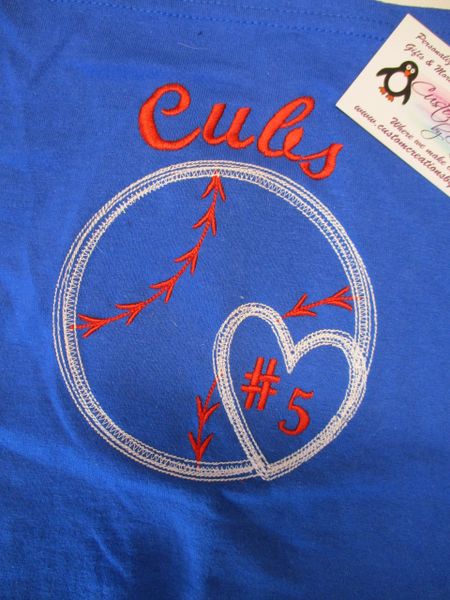 Baseball and Heart Number Vinyl tee