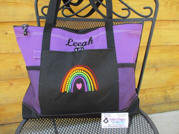 Pretty Boho Rainbow Heart Personalized Tote Bag Unicorn Gift