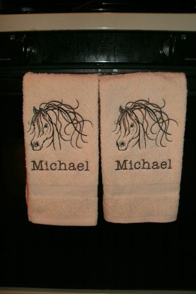 Personalized Horse Head Mane Farm Country Western Kitchen Towels Hand Towels 2 piece set