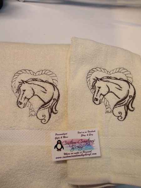 Personalized Horse Rope Heart Sketch Farm Country Western Kitchen Towels Hand Towels 2 piece set