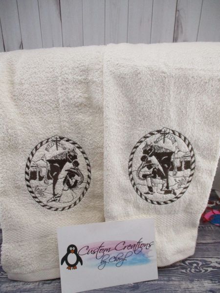 Personalized Cowboy & Cowgirl Praying Sketch Farm Country Western Kitchen Towels Hand Towels 2 piece set