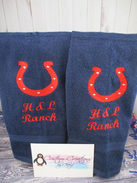 Personalized Horseshoe Farm Country Western Kitchen Towels Hand Towels 2 piece set