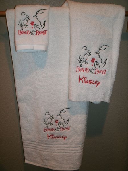 Beauty and The Beast Face to Face Outline Personalized Towel Set