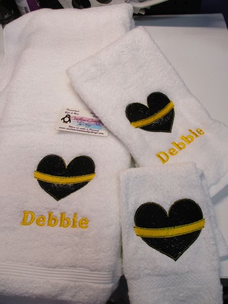 Dispatch Yellow Gold Line Heart Police Policeman Personalized 3 Piece Towel Set