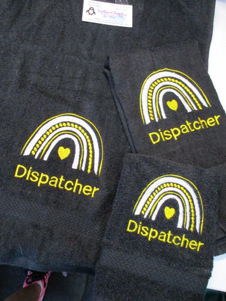 Dispatch Yellow Gold Boho Rainbow Police Policeman Personalized 3 Piece Towel Set