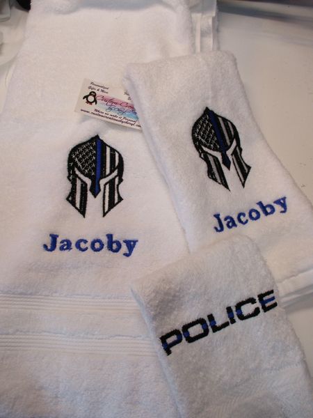 Gladiator Police Blue Line Flag Police Policeman Personalized 3 Piece Towel Set