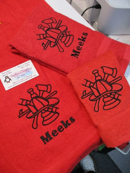 Firefighters Logo sketch Fireman Personalized 3 Piece Towel Set