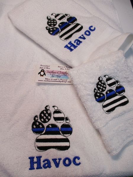 K9 Police Dog Blue Line Paw Flag K9 Police Dog Policeman Personalized 3 Piece Towel Set